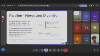 Presenting the merge and diversify step of the pipeline on Google Meet